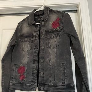 Aeropostale black embroidered jean jacket